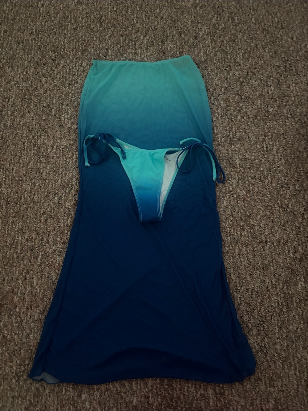 Ombré blue bikini bottom with matching skirt cover up